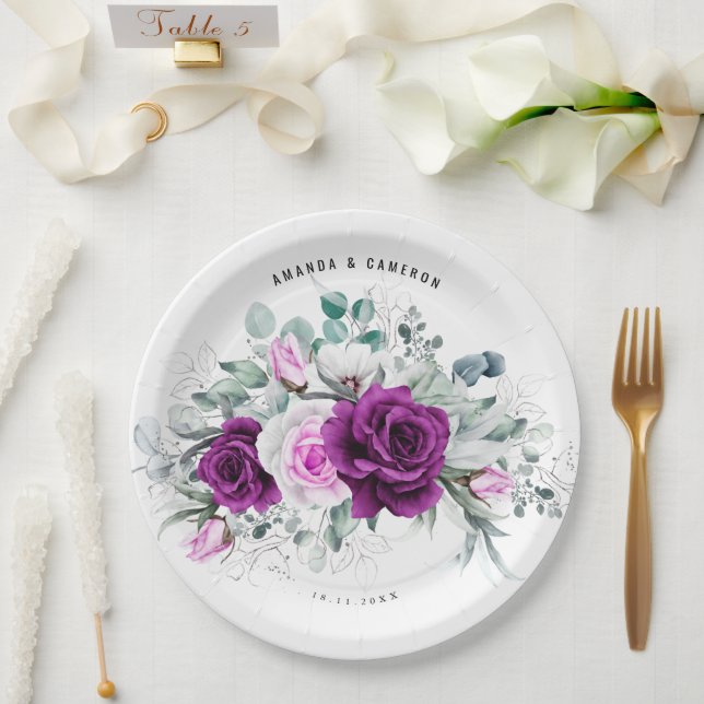 Assiettes En Carton Élégant Mariage géométrique violet rustique (Mariage)