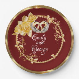 Assiettes En Carton Elégant Mariage Gold Burgundy Personnalisé