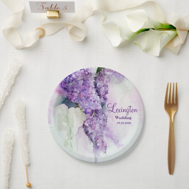 Assiettes En Carton Élégant Mariage Lilac Flowers (Mariage)
