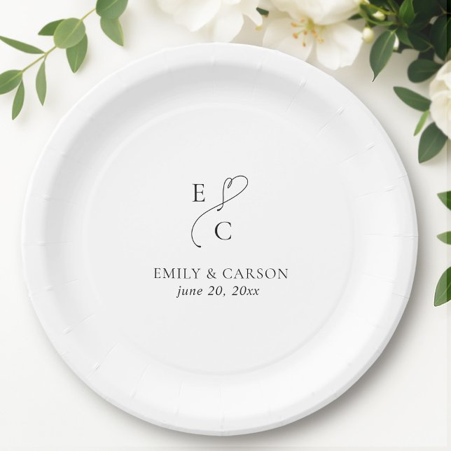 Assiettes En Carton Élégant mariage Monogramme Logo Initiales Plaque e (Elegant Wedding Monogram Logo Initials Paper Plate)
