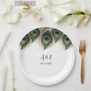Assiettes En Carton Élégant Mariage Peacock