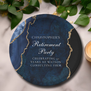 Assiettes En Carton Elégant Marine Blue Gold Agate Retraite Party
