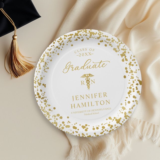 Assiettes En Carton Élégant Médicale Nursing School Graduation Blanc (Créateur téléchargé)