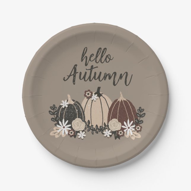 Assiettes En Carton Elégant Mignonne Rétro Automne Noir Citrouille-Fle (Devant)