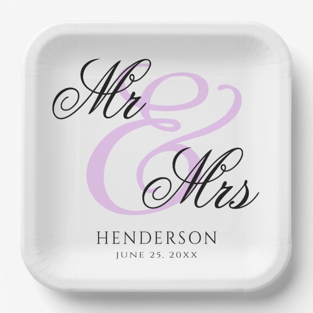 Assiettes En Carton Élégant minimal M. et Mme Mariage Napkins (Recto)