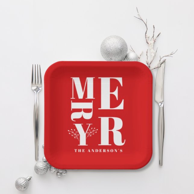 Assiettes En Carton Élégant minimaliste rouge vif Joyeux Noël (Créateur téléchargé)