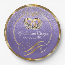 Assiettes En Carton Elégant Mist or violet Mariage personnalisé