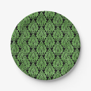Assiettes En Carton Élégant modèle Vintage Emerald Green Black Damask