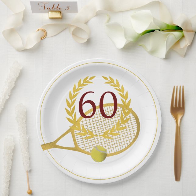 Assiettes En Carton Elégant Modern Gold White Tennis 60e anniversaire (Mariage)