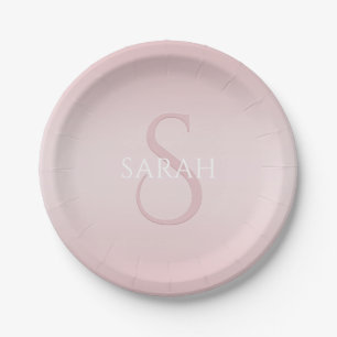 Assiettes En Carton Elégant moderne Blush Pink Ombre Nom et monogramme