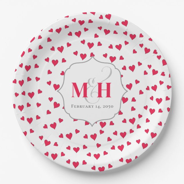 Assiettes En Carton Élégant Monogramme Cute Whimsical Coeurs simples (Devant)