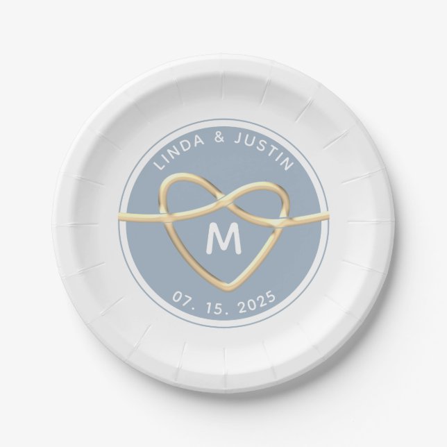Assiettes En Carton Élégant Monogramme De Mariage (Devant)