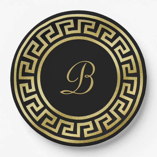 Assiettes En Carton Élégant Monogramme Gold Parties scintillant Clé gr (Devant)