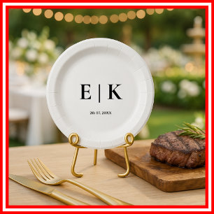 Assiettes En Carton Élégant Monogramme Simple Mariage