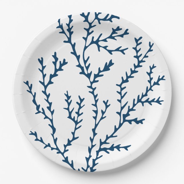 Assiettes En Carton Elégant Motif d'algues bleues Turquoises - Océan (Devant)