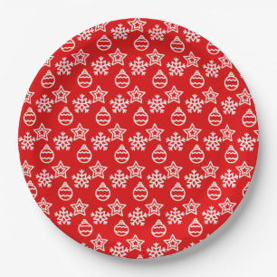 Assiettes En Carton Élégant Motif de Noël en rouge