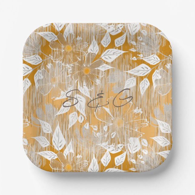 Assiettes En Carton Elégant motif floral. (Recto)