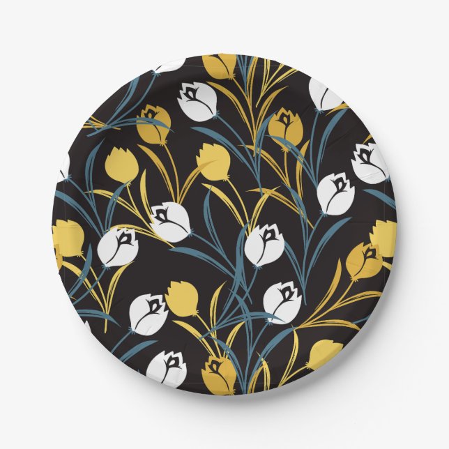 Assiettes En Carton Élégant motif floral de Tulipe (Devant)