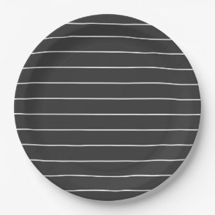 Assiettes En Carton Élégant motif rayure charbon gris et blanc