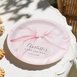 Assiettes En Carton Élégant Nœud Rose Bébé Baby Shower