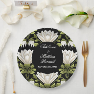 Assiettes En Carton Elégant noir & blanc Mariage floral : Calligraphie