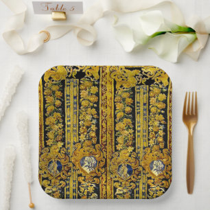 Assiettes En Carton Élégant noir et or