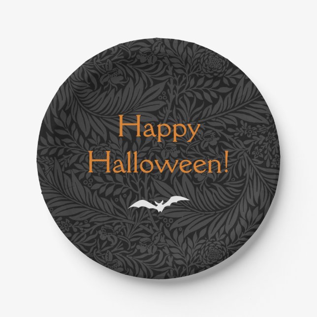 Assiettes En Carton Élégant noir Halloween floral (Devant)