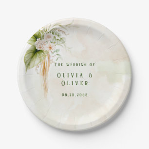 Assiettes En Carton Élégant Olive Green et Mariage or