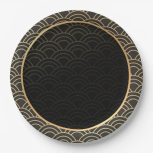 Assiettes En Carton Elégant or et motif noir