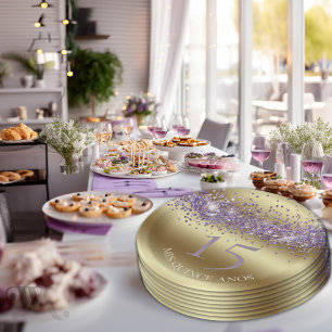 Assiettes En Carton Elégant or et Parties scintillant Quinceañera