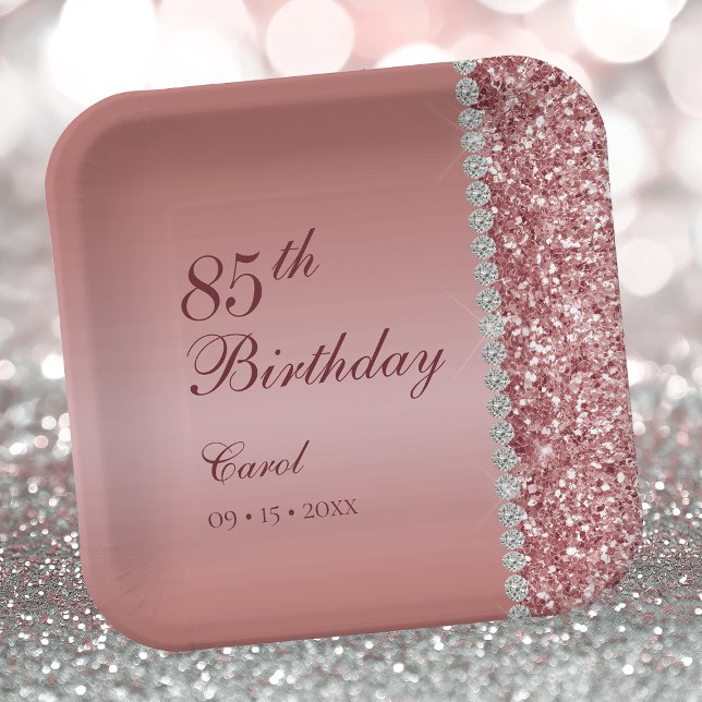 Assiettes En Carton Elégant or Rose 85e anniversaire (Créateur téléchargé)