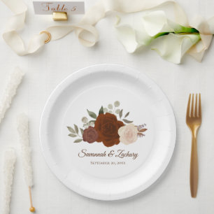 Assiettes En Carton Élégant Orange Rouille Bohème Chic Roses Mariage