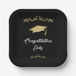 Assiettes En Carton Elégant Ornament Or Félicitations Diplômé