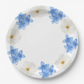 Assiettes En Carton Élégant papier de fête floral bleu et blanc à l'aq