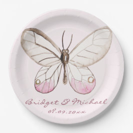 Assiettes En Carton Élégant Papillon rose Mariage personnalisé