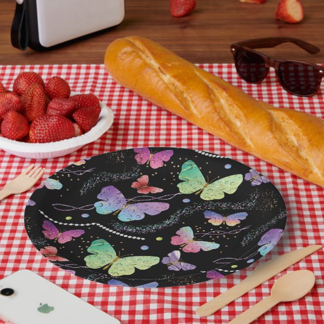 Assiettes En Carton Élégant Papillons violets et bleus brillants (Pique-nique)