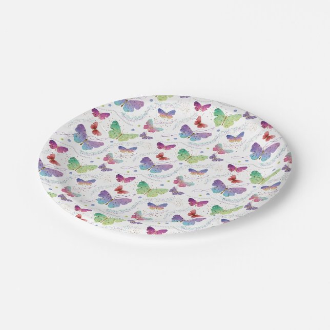 Assiettes En Carton Élégant Papillons violets et bleus brillants (Angle)