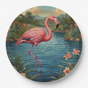 Assiettes En Carton Élégant paradis tropical flamand rose