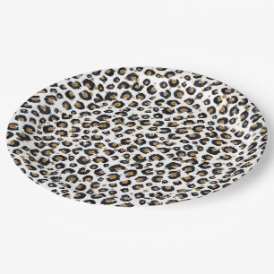 Assiettes En Carton Élégant Parties scintillant d'or Motif Leopard