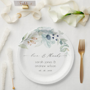 Assiettes En Carton Elégant Pastel bleu vert Mariage Fav