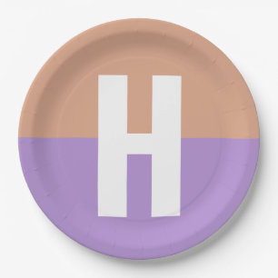 Assiettes En Carton Élégant Pastel Colorblock Monogramme Lettre initia