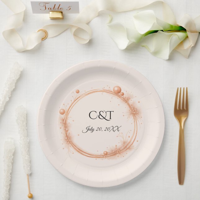 Assiettes En Carton Elegant Peach Sparkle Wedding Script Calligraphy (Mariage)