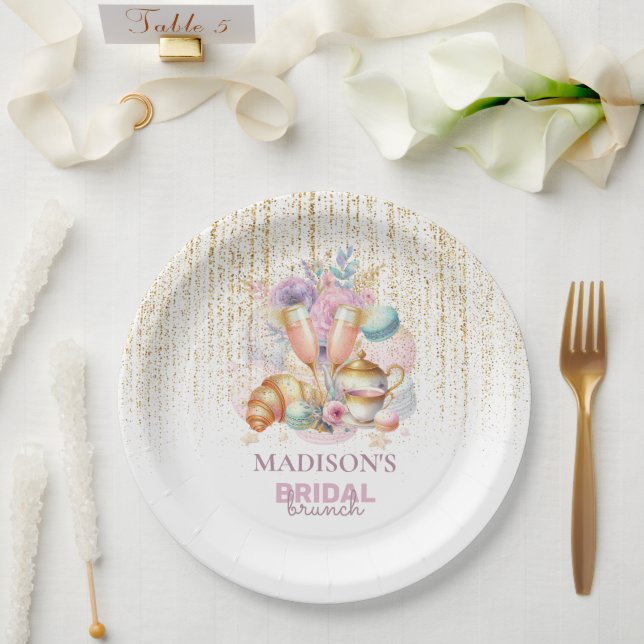 Assiettes En Carton Élégant petit-déjeuner de mariage personnalisé ros (Mariage)