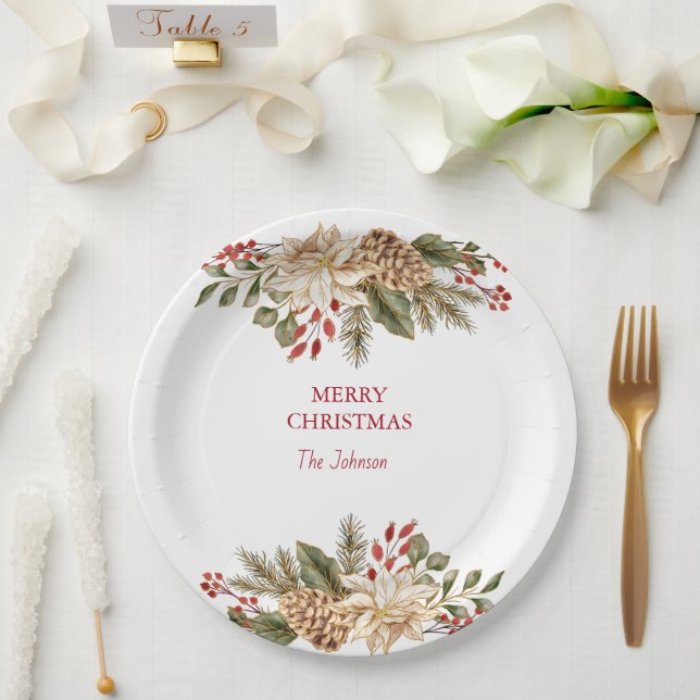 Assiettes En Carton Élégant Pins à fleurs aquarelle (Mariage)