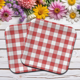 Assiettes En Carton Élégant Pique-nique Campagne À damiers Rouge Blanc