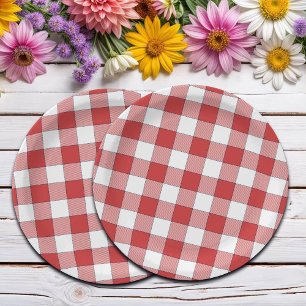 Assiettes En Carton Élégant Pique-nique Campagne À damiers Rouge Blanc