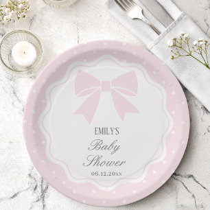 Assiettes En Carton Élégant Pois bébé rose Bow bébé fille douche