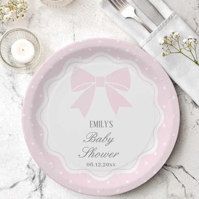 Assiettes En Carton Élégant Pois bébé rose Bow bébé fille douche (Créateur téléchargé)
