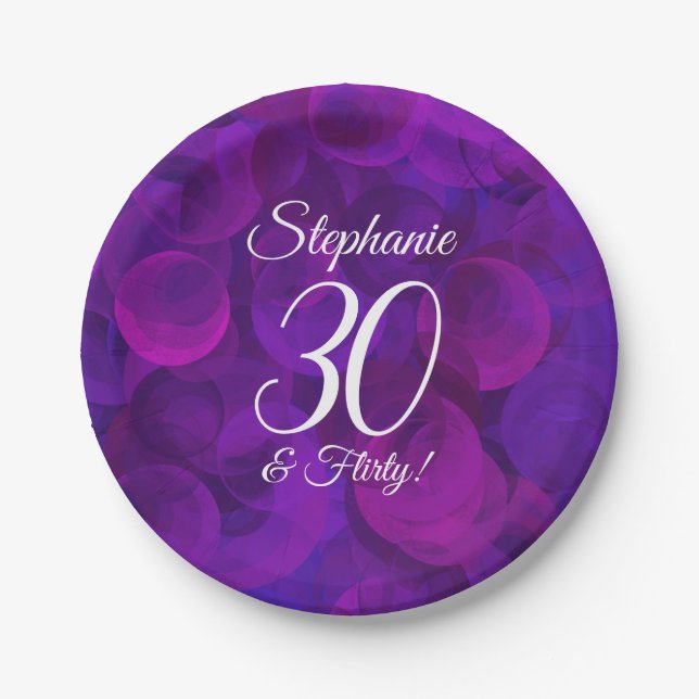 Assiettes En Carton Elégant Purple 30 et Flirty fête d'anniversaire (Devant)