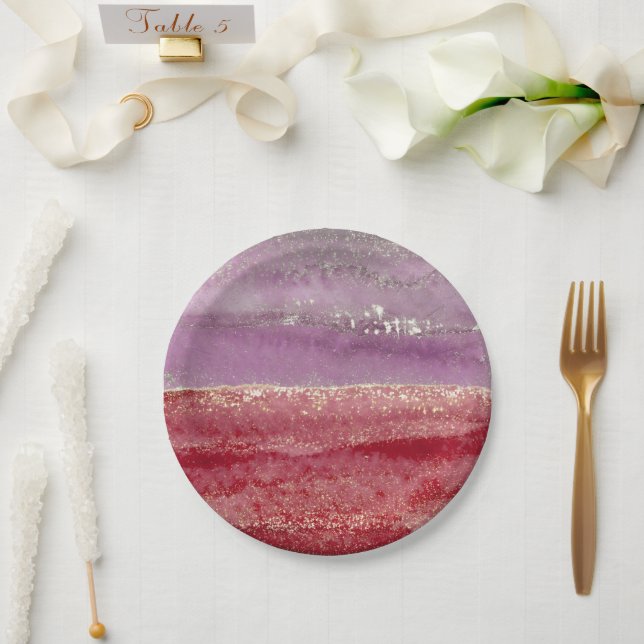 Assiettes En Carton Elegant purple and gold glitter (Mariage)